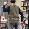 Contrast Color Round Neck Pullover Bottoming Shirt American Retro Splicing Shoulder Long Sleeve Sweater Men's Autumn Wear