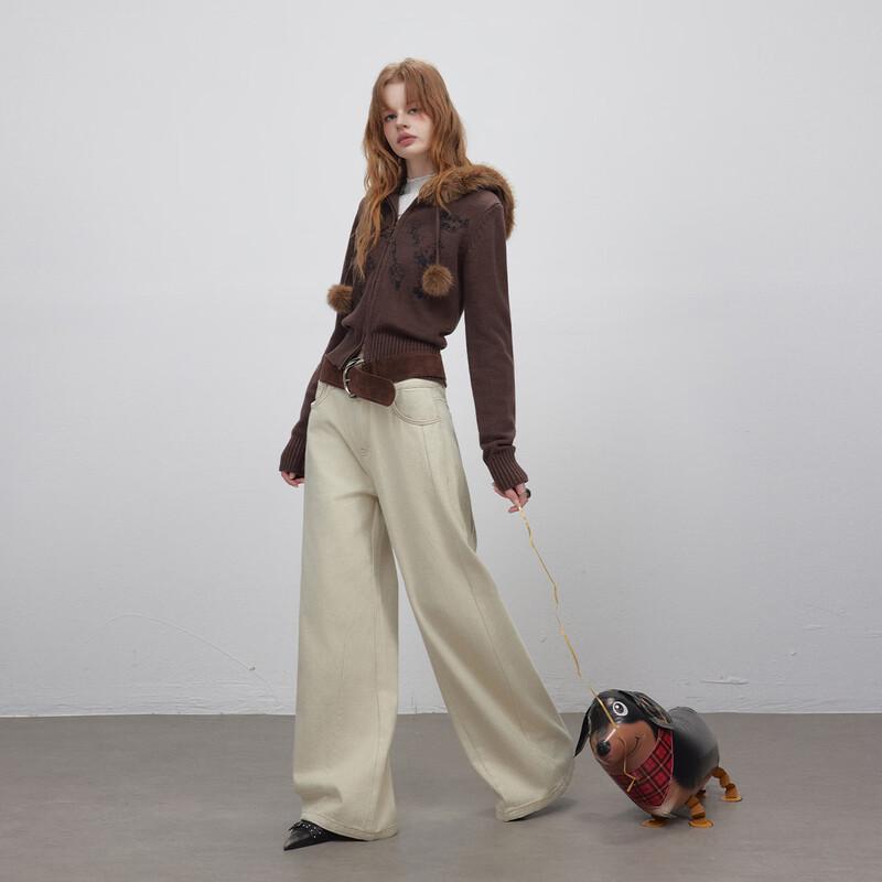 unifree American Retro Angel Wing Print Washed Loose Wide-Leg Casual Pants