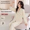 Nanji Ren Women's 100% Cotton Lapel Cardigan Pajama Set