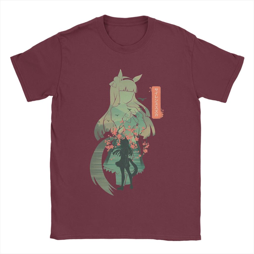 Silence Suzuka Uma Musume Anime Men T Shirts Funny Tees Short Sleeve O Neck T-Shirts Pure Cotton Graphic Printed Clothing