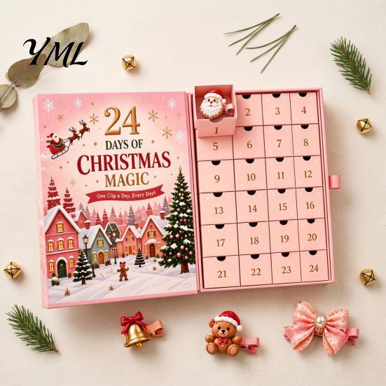 Christmas Party Hair Styling 24-Day Clip Advent Calendar, Girls Countdown Box with Sweet Style Accessories 24 Cute Hairpins, Holiday Gift, DIY Clips