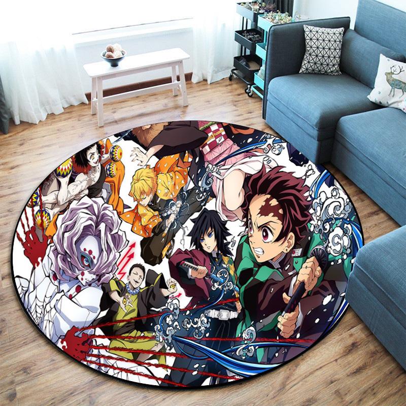 Classic Japanese-style Cartoon Demon Slayer Round Rug, Home Soft Decorative Anti-slip Yoga Mat and Chair Mat, Outdoor Floor Mat Carpet K6