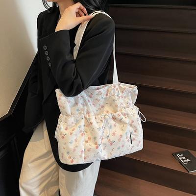 Niche Design Canvas Bag Women's Summer New Large-capacity Floral Handheld Cloth Bag Literary Tote Bag Tide