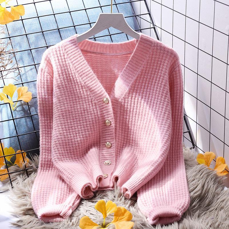 Women's Fresh Knit Cardigan, Short Style Outerwear, 2023 Spring Loose Sweater Jacket, Single-Breasted Top