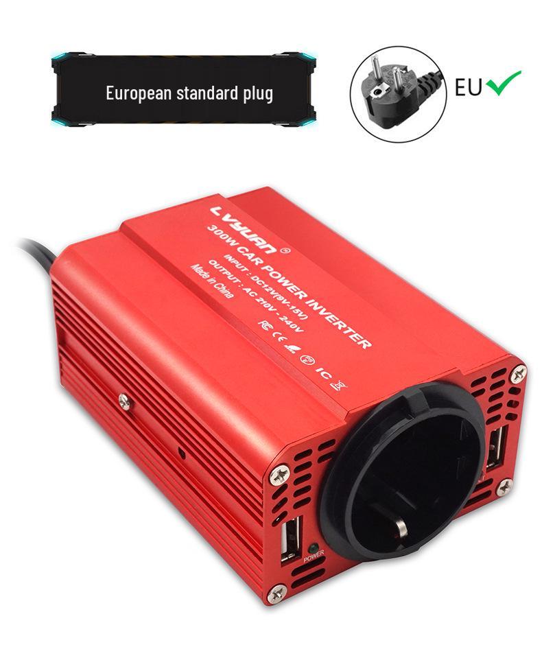 12V To 110V/220V Car Inverter with Dual USB & Cigarette Lighter Plug, 300W