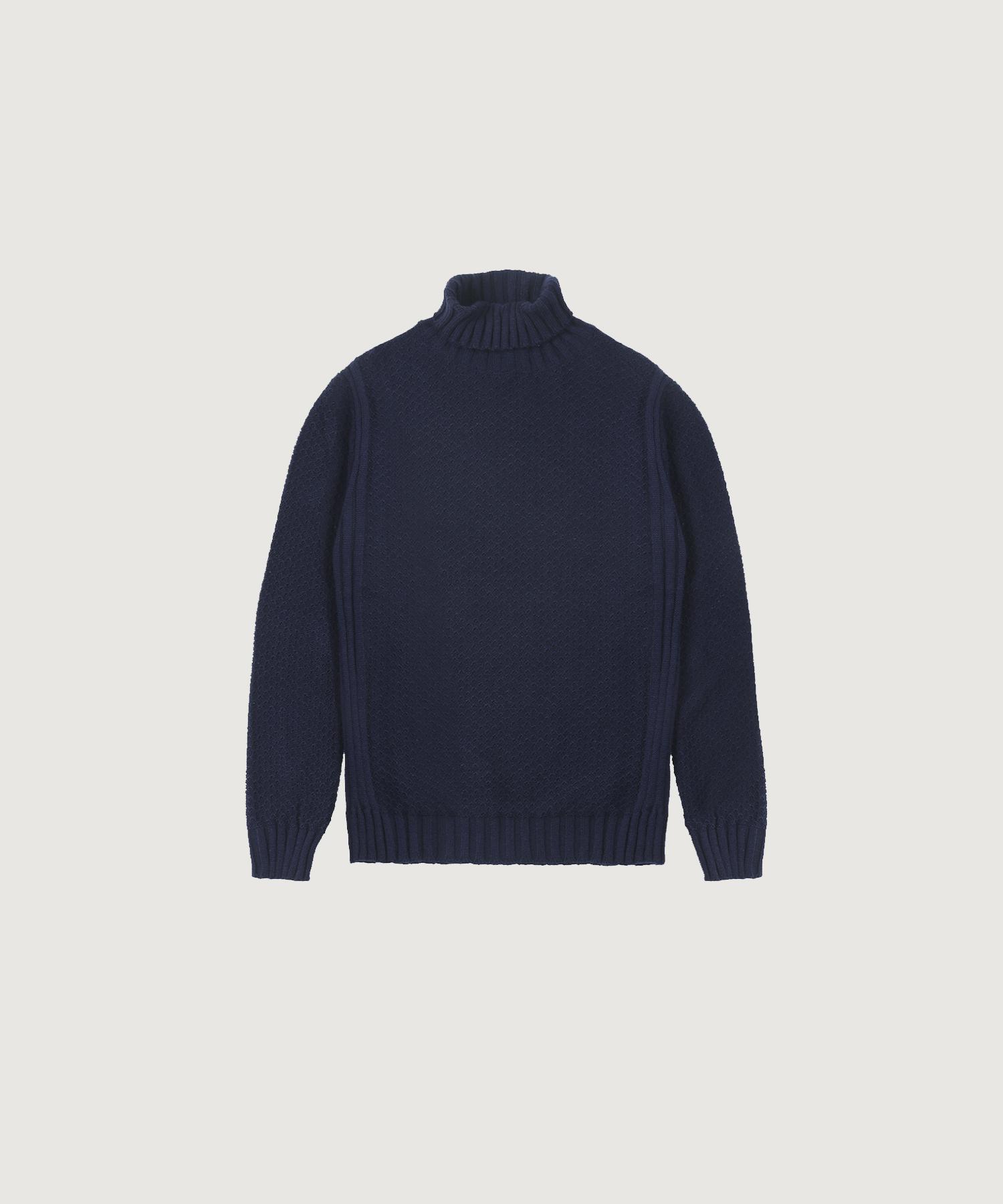 Panicalle Roll Neck Honeycomb Wool Blend Sweater [Navy] Navy/S