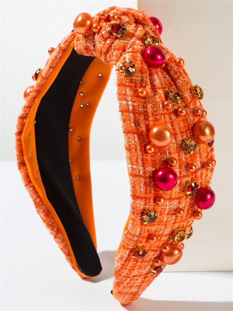 Amazon Halloween Headband Women's Fabric Knotted High Head Headband Pearl Rhinestone Headband