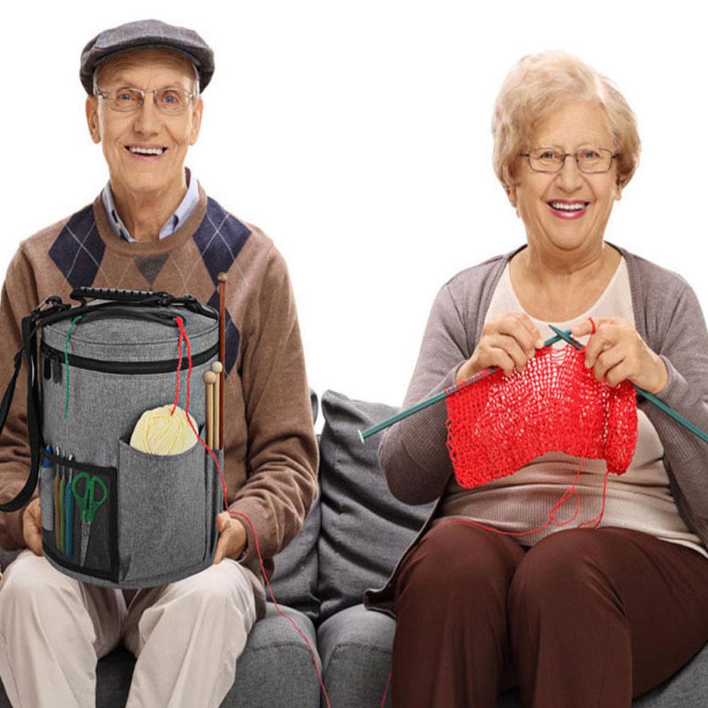 Large Capacity Crochet Bag Yarn Crochet Tote Bag Portable with Front Yarn Needles Hooks Pocket Knitting Tool Storage Bag