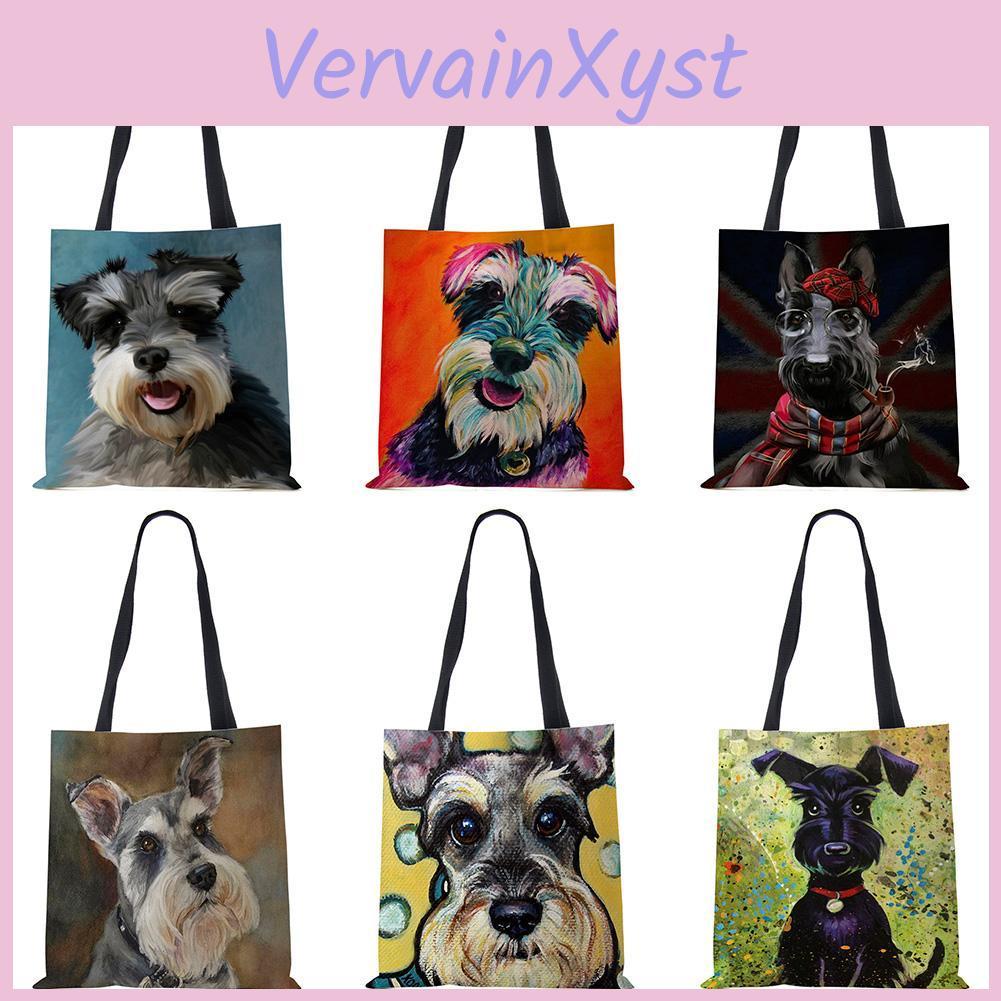 Dog For Handbags Schnauzer Painting Women Lady Korean Shoulder Bag Casual Shopping Shopper Bags Large Capacity