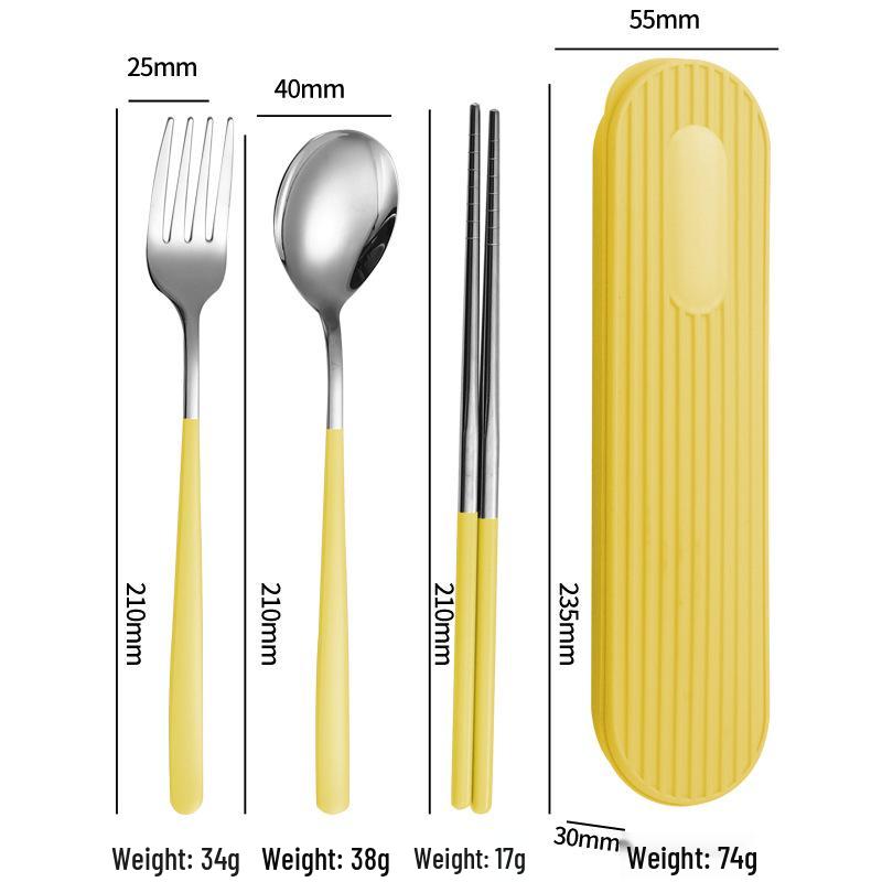Set di Posate in Acciaio Inossidabile 304: Forchetta, Cucchiaio, Bacchette con Scatola a Strisce Verticali per Viaggio, Campeggio, Uso Studentesco