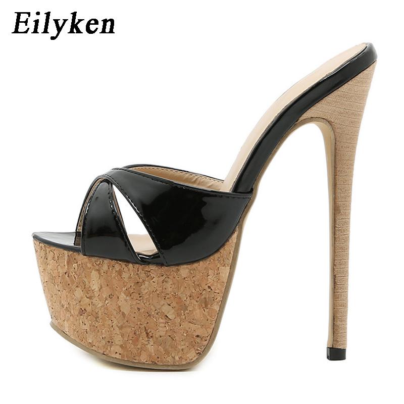 Eilyken Summer Extreme Platform High Heels Slippers Women's Chunky Ladies Brief Slingback Peep-toe Mules Slides Shoes Size 42
