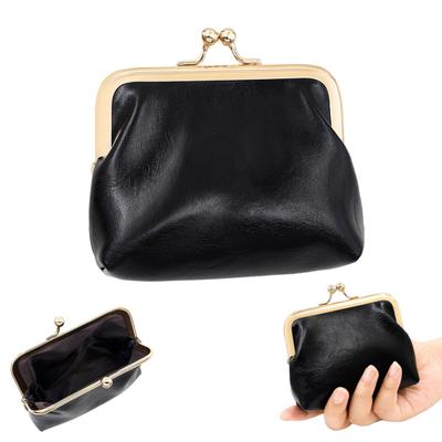 Mini Vintage Muntportemonnee Faux Leer Kiss Lock Kleingeldzakje Draagbare Portemonnee