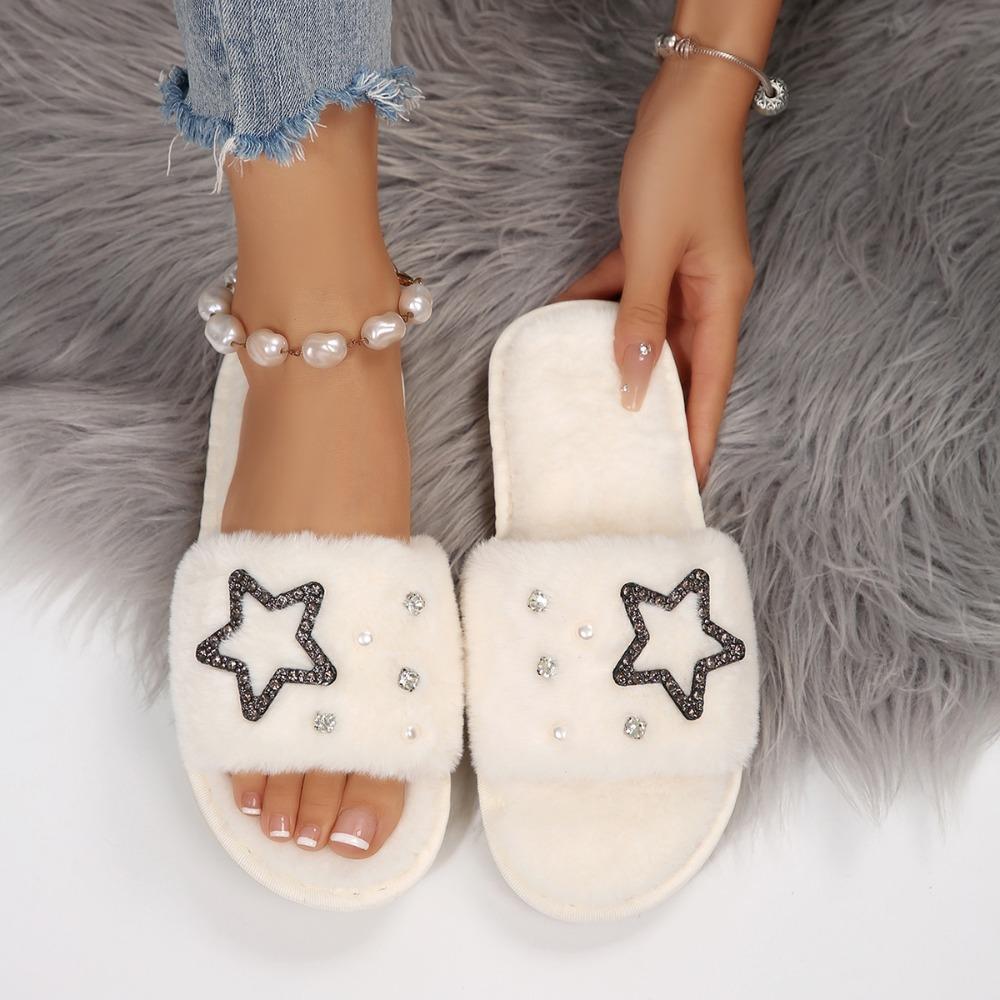 Fashion Popular Cross Furry Slippers Female Fluffy Slides Autumn Winter Outdoor Fashion Sexy EVA Light Flip Flops Sweat Soft Flat Shoes