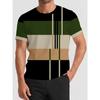 Pánské ležérní pruhované tričko s digitálním 3D potiskem, kulatým výstřihem a krátkým rukávem, ideální letní a ležérní oblečení