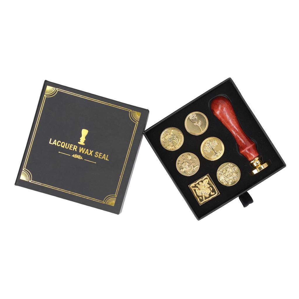 European Retro Wax Stamp Kit with Detachable 7 Vintage Stamp Heads Clear Engraving Wax Stamp   Kit for Envelope