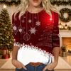 Women's Casual Three-Quarter Sleeve Neck Christmas Print Top