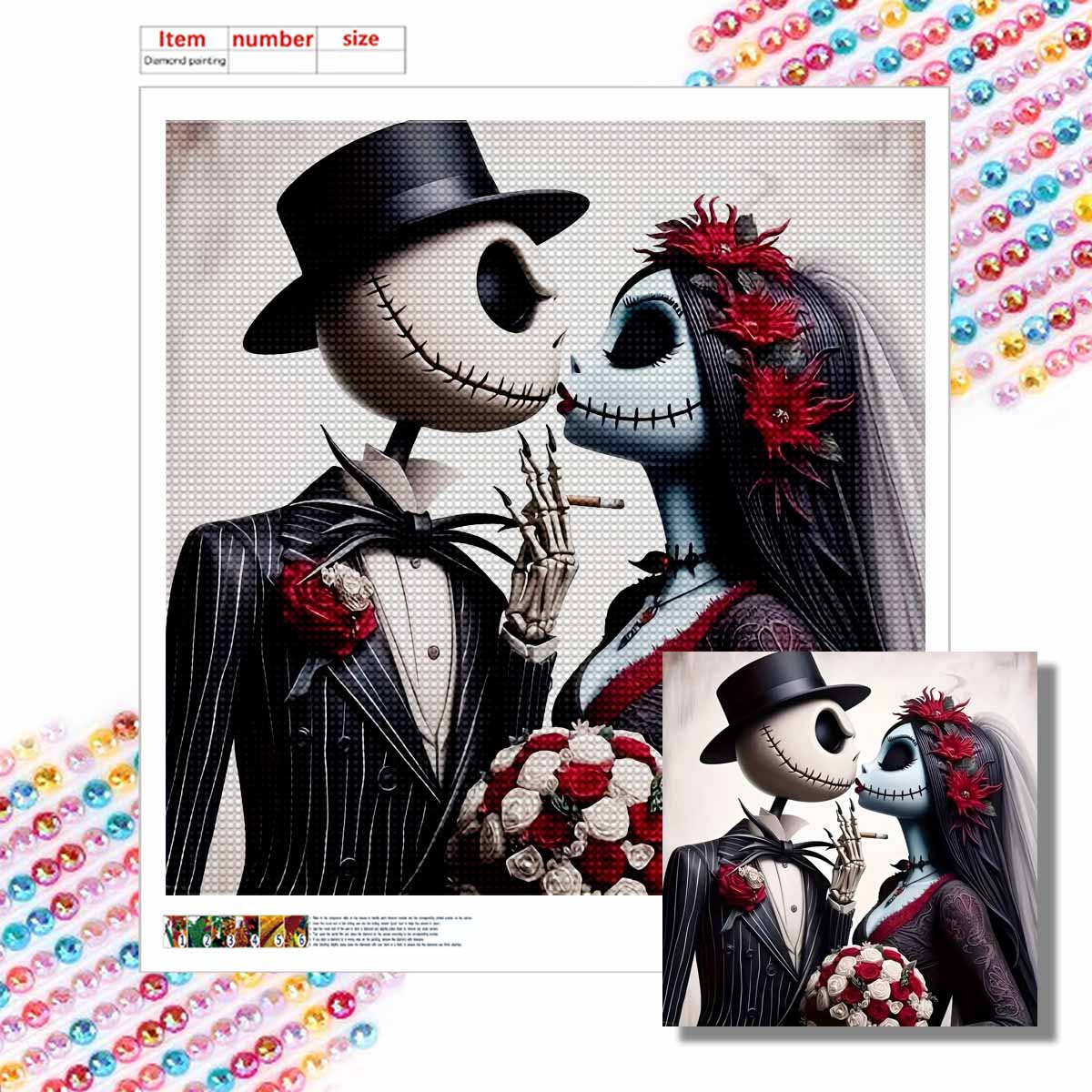 

5D DIY Алмазная Живопись Декоративный Целующийся Скелет Полная Круглая Выкладка Пейзаж Алмазная Вышивка Наборы для Вышивания Крестиком Домашний Декор Подарок Round 20x20cm