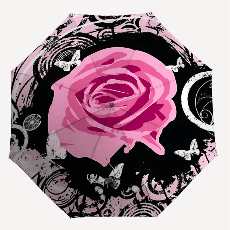 1PC Rose Butterfly Umbrella-8-Rib Reinforced, Automatic Open, Lightweight & Durable, Cute Fashion Accessory for Outdoor-P0701