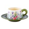 Retro Idyllic Coffee Cup Saucer Antique Oil Painting Green Lily Of The Valley Ceramic Cup Saucer Afternoon Tea Cup