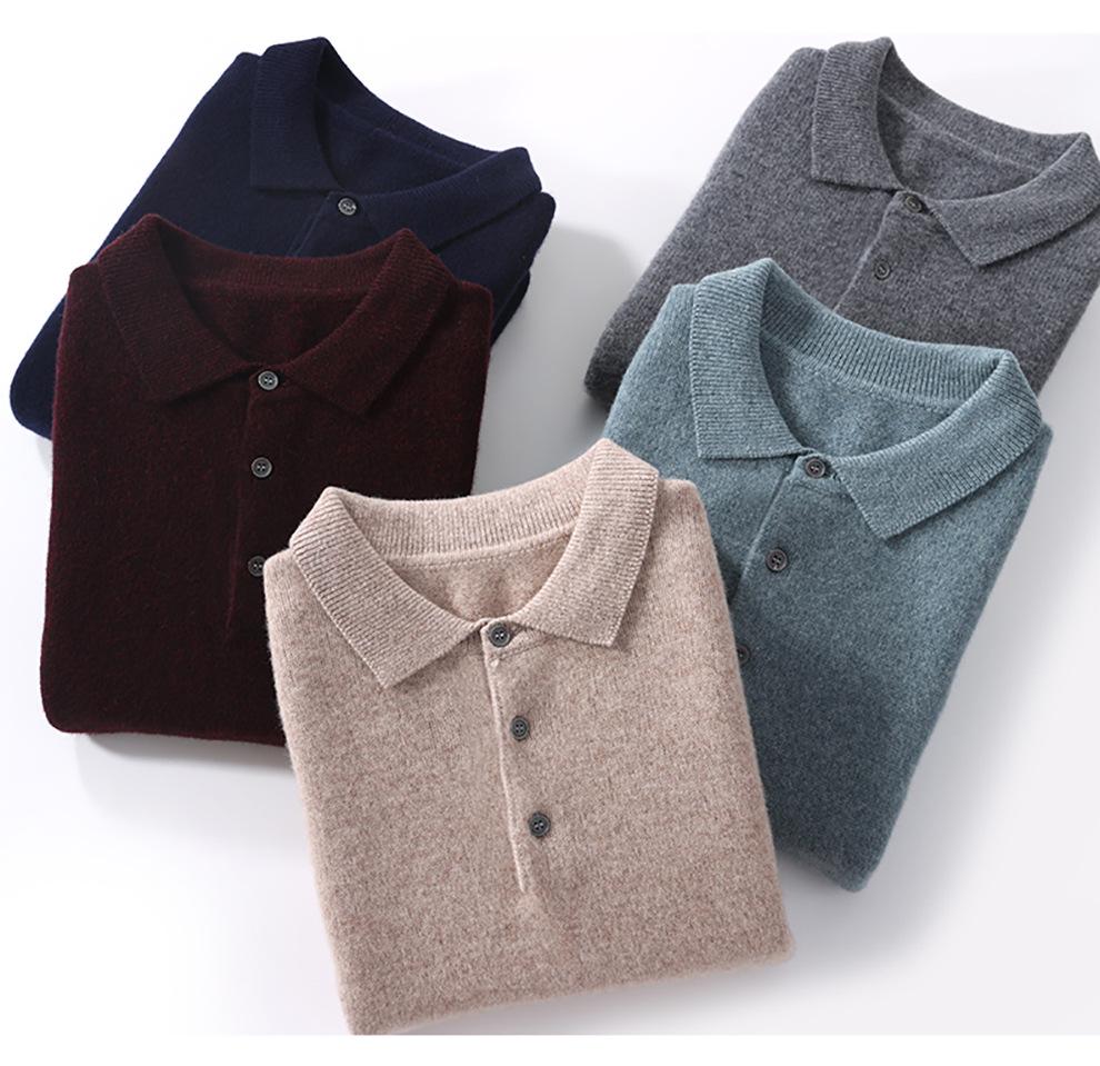 Men's 100% Pure Wool Polo Neck Sweater - Business Casual Autumn/Winter Knitwear