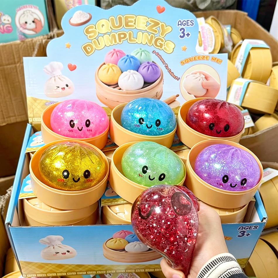 Simulated Bao Steamed Bun Squeeze Toy with Beads and Sparkles Sensory Squishy