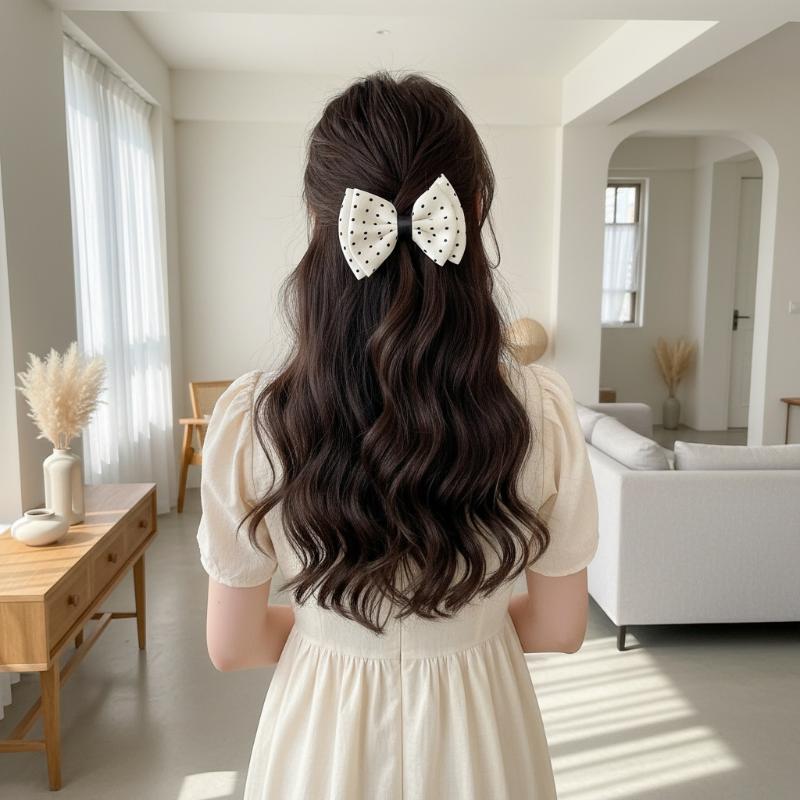 Polka Dot Bow Reverse Hair Comb Elegant For Women Side Bang Broken Hair Non Slip Portable Daily Essential Accessories