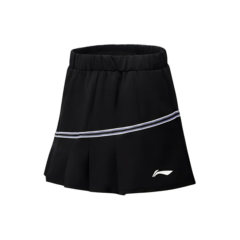Li Ning Color Block Mid Waist Pleated Straight Casual Skirt Women Skirts Black ASKU120-1