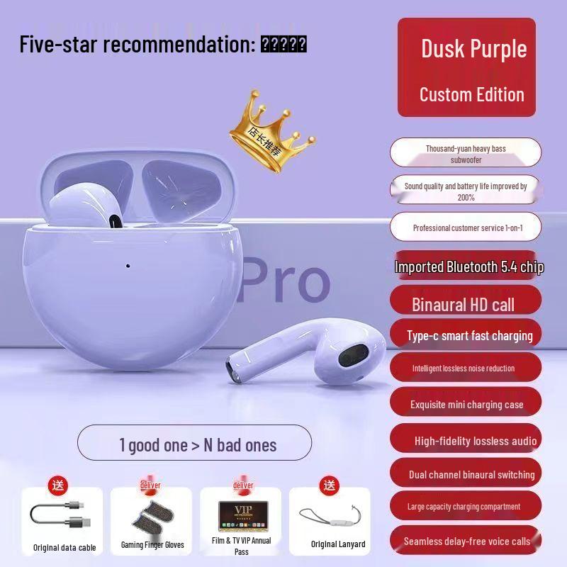 Pro6 Bluetooth Wireless TWS Headphones, 6th Gen, Noise Cancelling, Touch Controls, Ultra-Long Battery, Bluetooth 5.3 Dual Earbuds