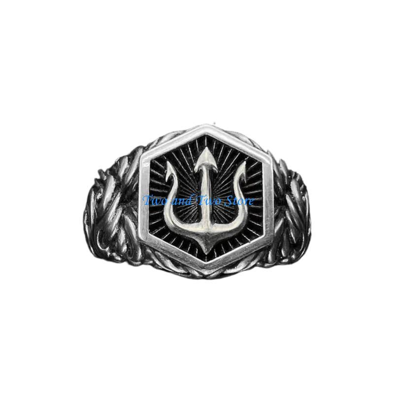 HX6F Poseidon Adjustable Rings Masculine Tridents Designs Alloy Gift For Him