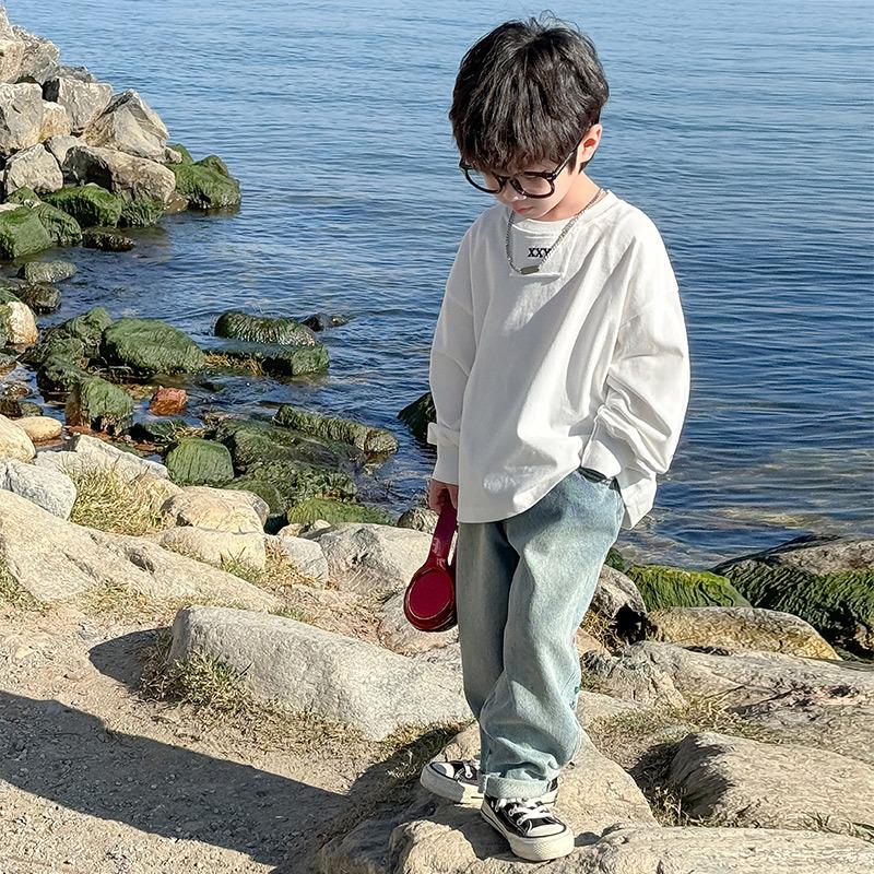 

2025 Spring & Autumn Boys Long-Sleeve Cotton T-Shirt 130cm белый