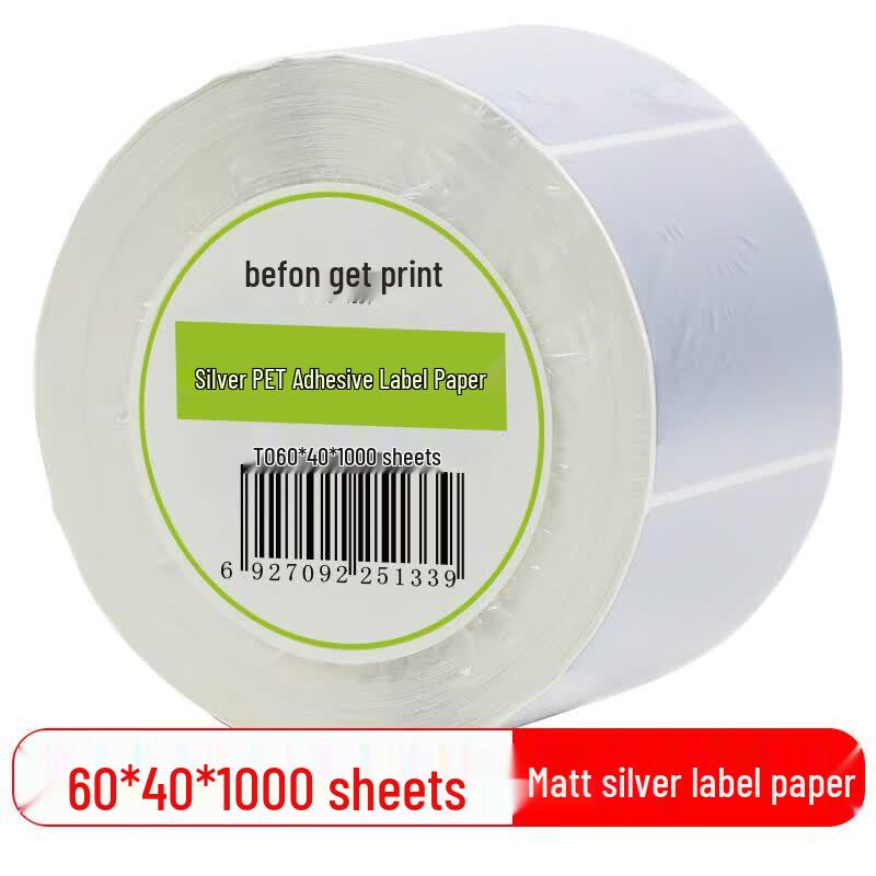 Befon 60x40mm Matte Silver PET Barcode Labels