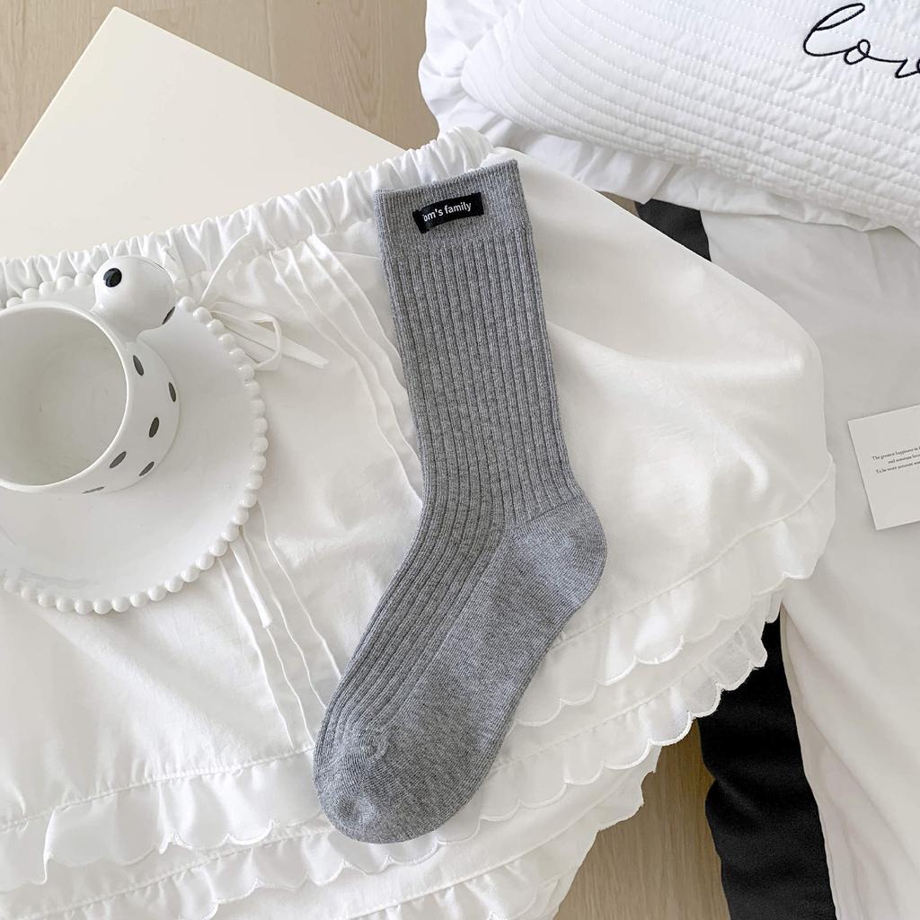 Female Spring and Autumn Tide All Build Letter Cloth Label Boneless In The Tube Pile Socks