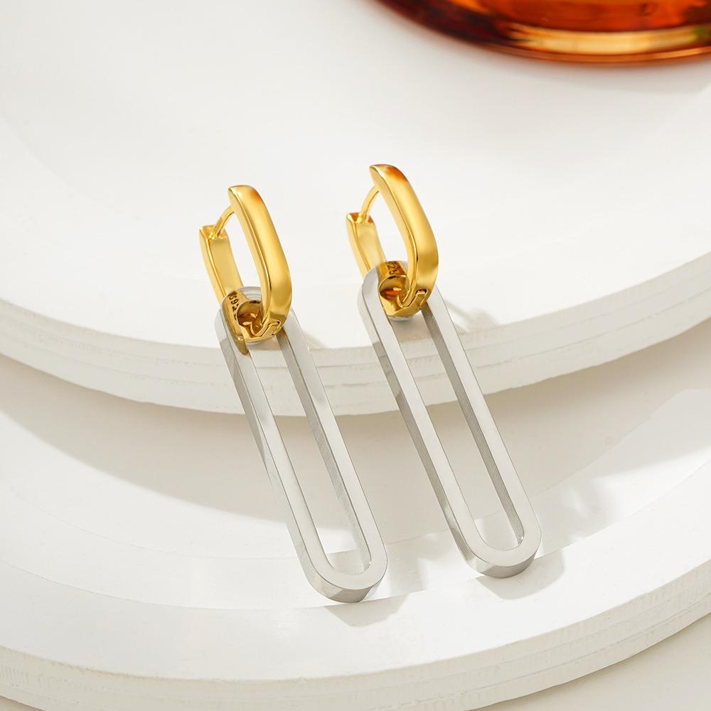 Simple Personality Gold Silver Two Colors Double Ring Detachable Double-wear Dangle Earrings Women Men's Stainless Steel Jewelry