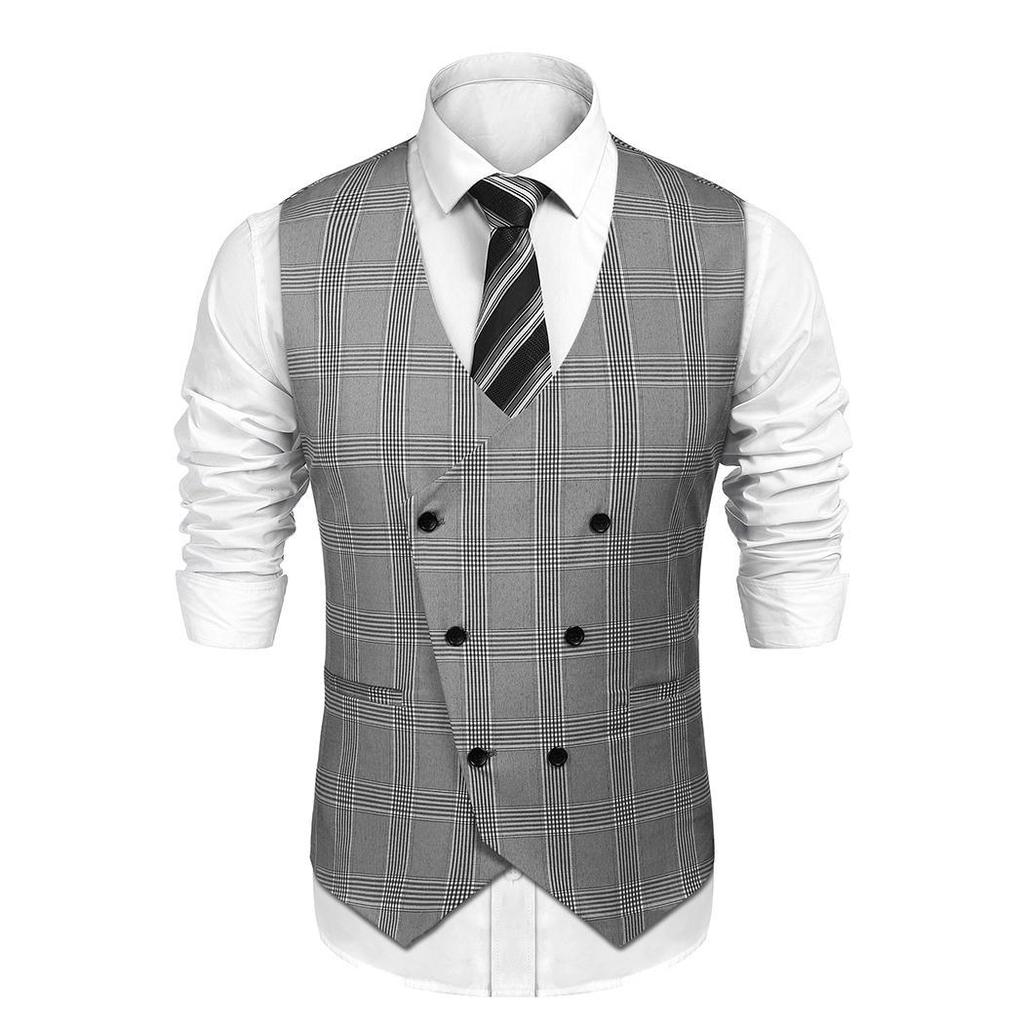 Men V Neck Sleeveless Double Breasted Adjustable Back Strap Vestbuy at