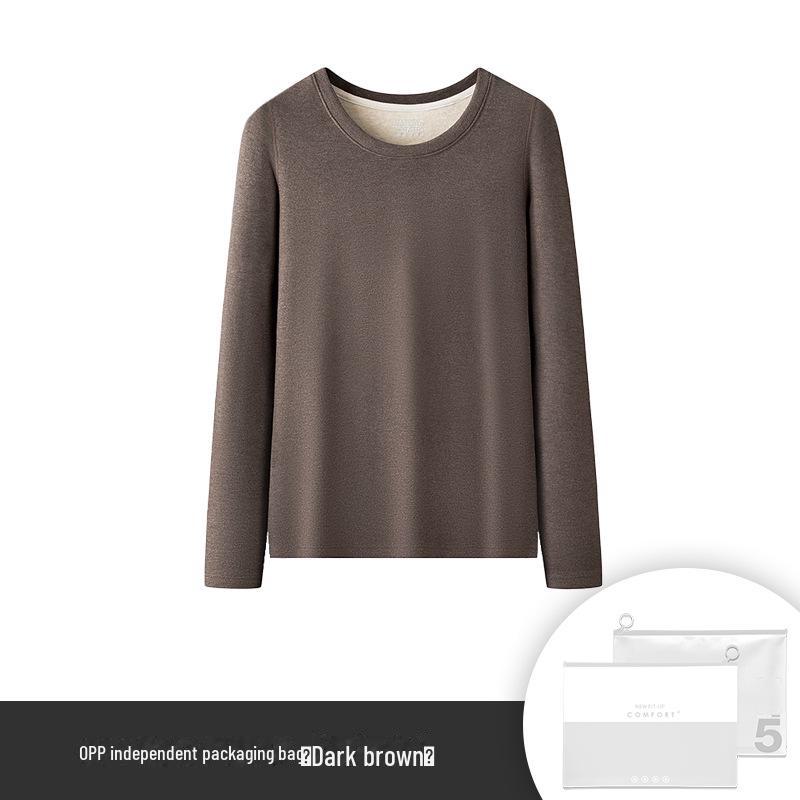 

Женская терморубашка из бархатной шерсти с круглым вырезом для осени и зимы M темно-коричневого