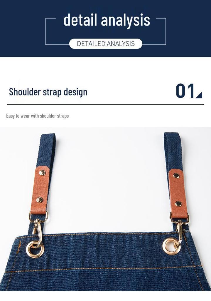 Waterproof Oil-Proof Fashion Denim Apron for Adults - Perfect for Kitchen, Catering, and Coffee Shop Work