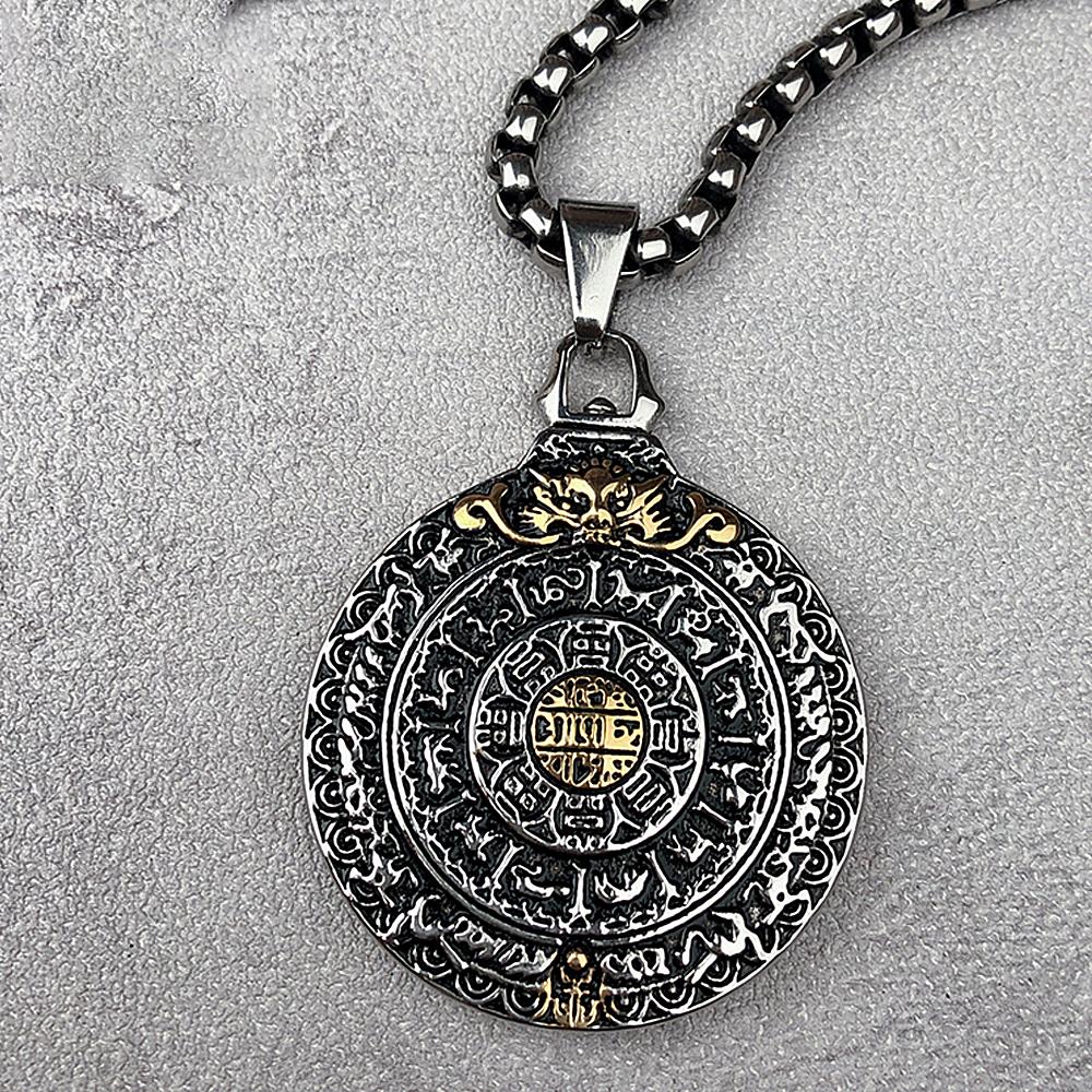 Retro Amulett Neun Paläste Bagua Anhänger Edelstahl Tierkreis Herren Halskette Punk Anhänger Kette Schmuck Geschenk