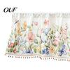 Watercolor Botanical Curtains Wildflowers Blossom Oven Skirt, Floral Valance Curtain with Colorful Tassels, Rod Pocket, Farmhouse Cabinet Stove Skirt