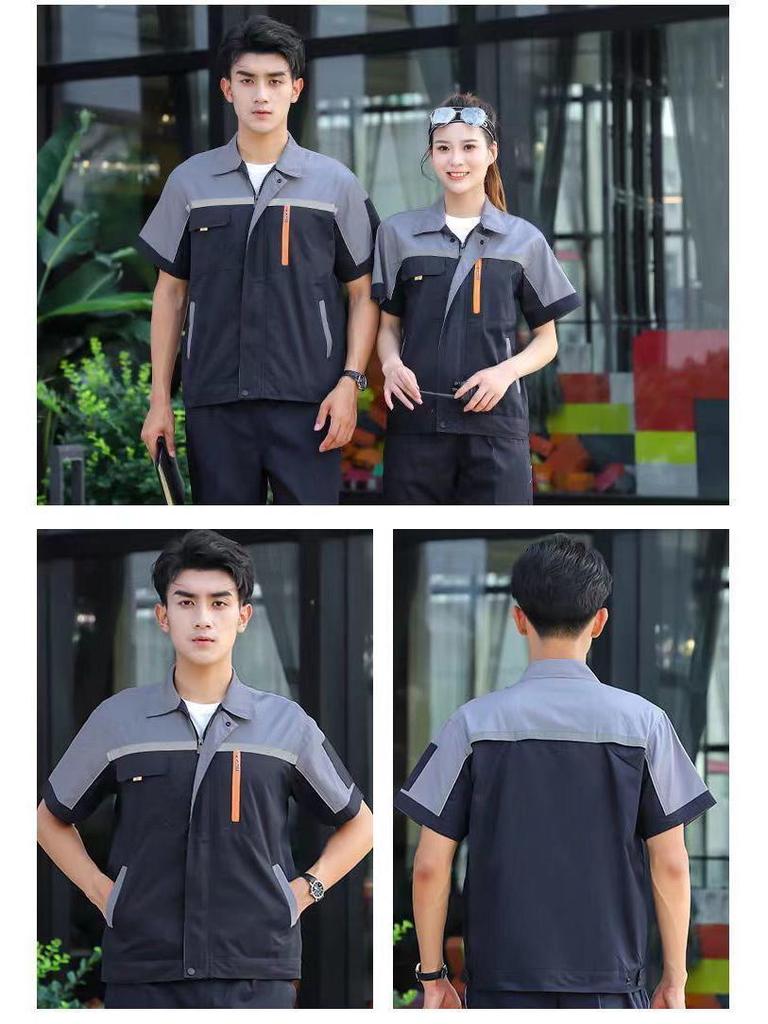 Men's Summer Short Sleeve Durable Workwear Set - Breathable, Thin, Wear-Resistant for Workshop, Construction, and Auto Repair.