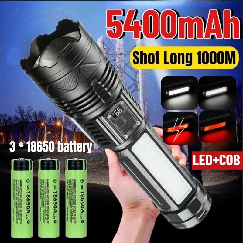 Powerful 5400mah LED Flashlight 3*18650 Battery Zoomable White Laser Torch Type-C Charging Outdoor Camping Tactical Lantern