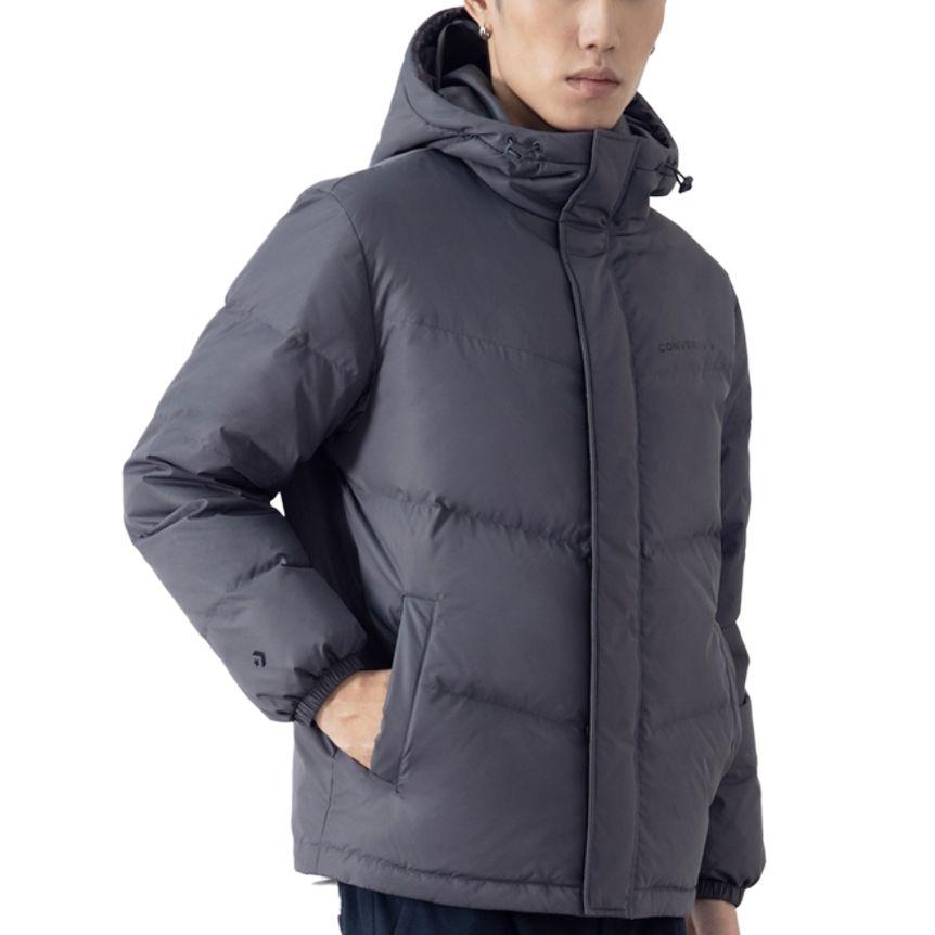 Converse Down Jackets Unisex Gray Hooded Moderate Quilted Down Jacket UCJ143-GDA