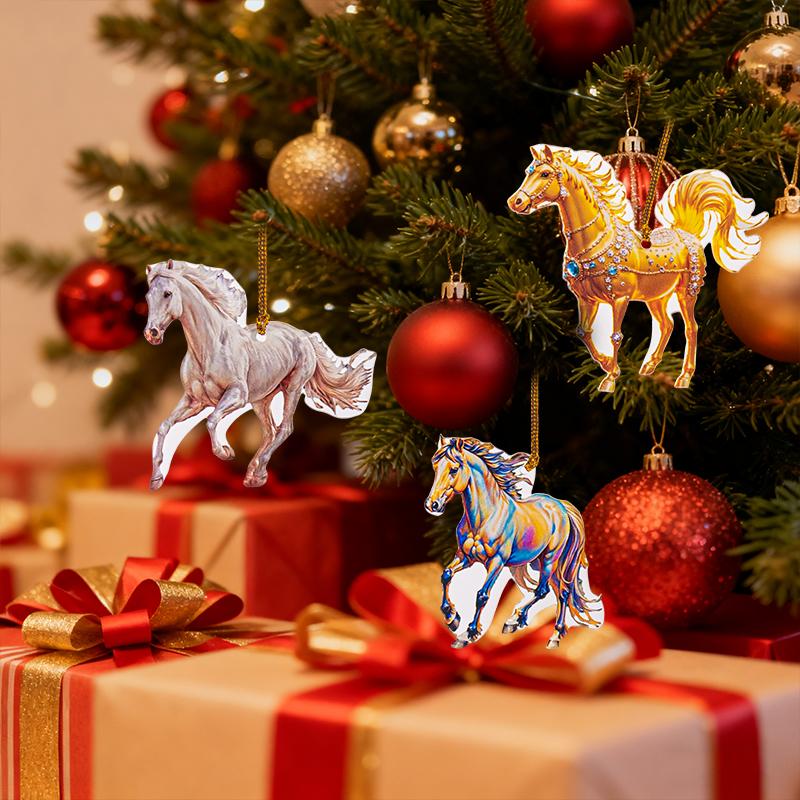 2D Acrylic Horse Pendant Christmas Tree Ornament New Year Decoration Navidad Party Decoration Xmas Ornament Charms Supplies