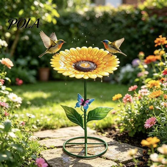Metal Sunflower Bee Feeder, Lotus Leaf Butterfly Cup, Outdoor Bee Watering Station, Pollinators Bath Bowl for Garden Yard Lawn Decor
