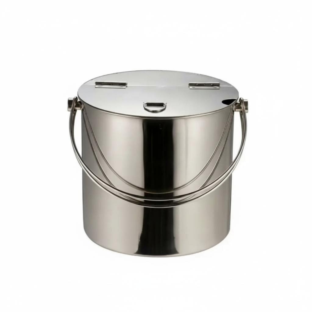 Stainless Steel Container with Lid Easy to Clean Portable Ice Container with Handle Metal Ice Container Even Rolled Border