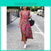 Euro Style Short Sleeve V Neck Printed Dress With High Waist For Summer Streetwear