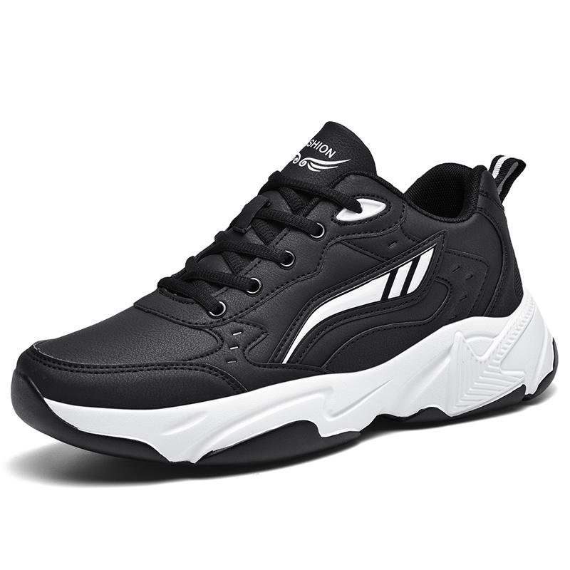 Men's Leather Sneakers Casual Shoes Sports Boys Pure Color Tennis Shoes