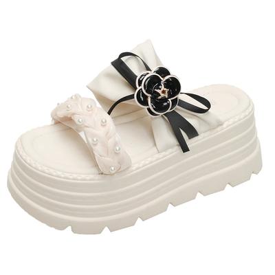 8CM Heels Chunky Slippers For Women Open Toe High Platform Leather Sandals Woman 2025 New Summer Thick Bottom Beach Flip Flops
