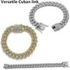 Cat Chain Collar, 2 Pcs Diamond Cuban Link Kitten Walking Collar with Secure Buckle, Pet Rhinestones Necklace Metal Chain Jewelry Accessories for Kitt