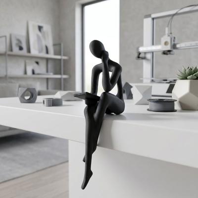 Minimalist Abstract Thinker Sitting Figurine Long Leg Reading Figure Statue  Desktop Decor