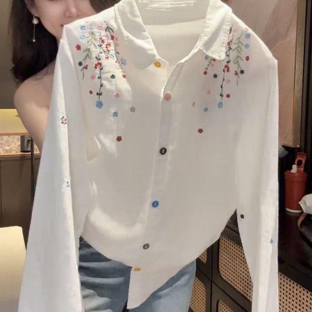 Frühlingsbesticktes Retro-Langarmhemd im chinesischen Stil für Damen